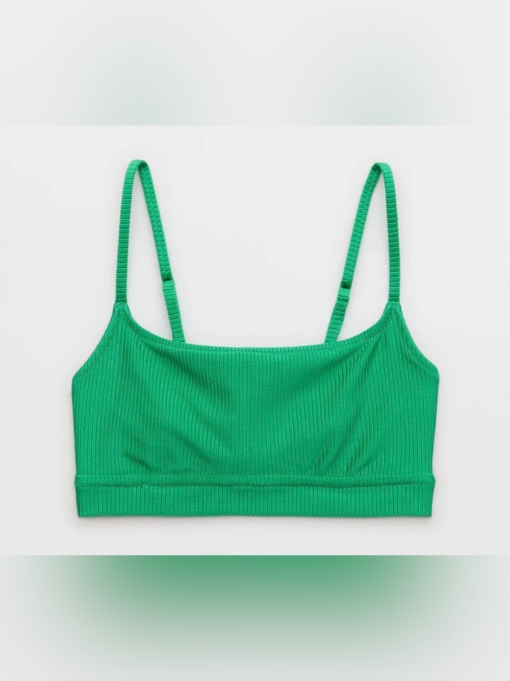 NWT Aerie Shine Rib Straight Scoop Bikini Top in Mission Green - Size M